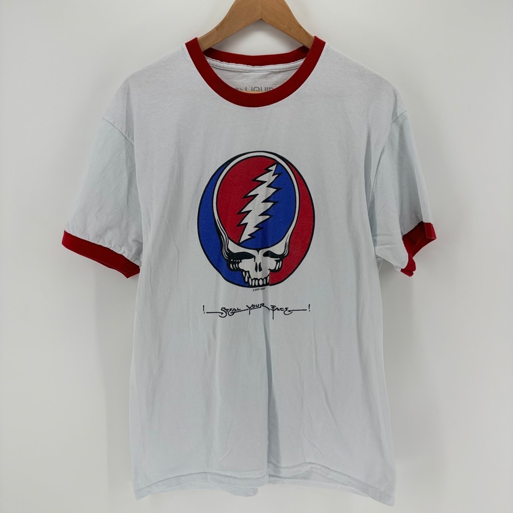 Vintage 2005 Grateful Dead Steal Your Face T-Shirt 2X Liquid Blue Ringer Red#234